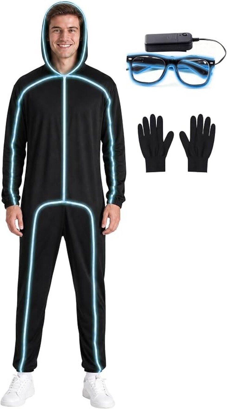 Adult Unisex Light Up Stick Figure Halloween Costume Ice Blue Size L